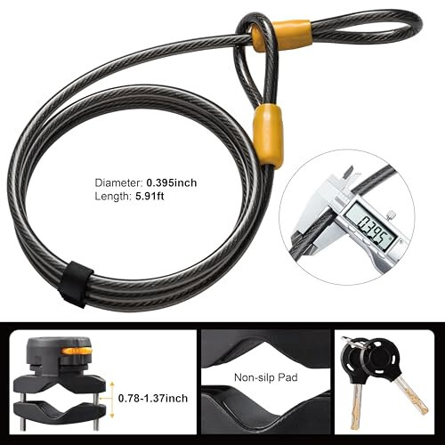 Kabelli Velosiped U Qulfı - Via Velo Og'ir Yuklama Velosiped U Qulfı, 14 mm Qo'ltig'i va 10 mm x 1.8 m Kabel, Yo'l, Tog', Elektr va Katlanuvchi Velosipedlar Uchun O'rnatish Qavs bilan - 3