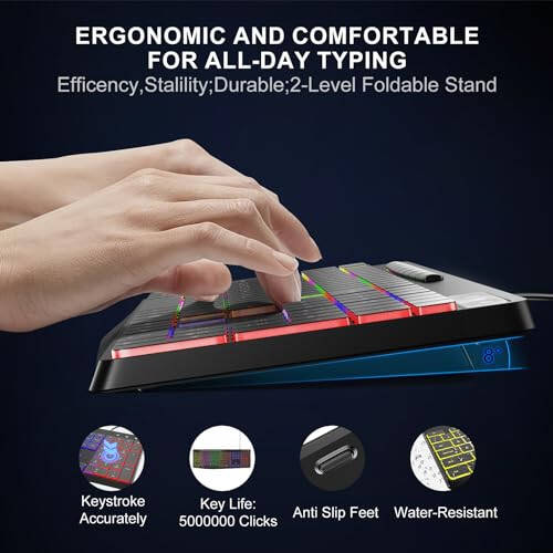Computer Keyboard Wired,7-Color Rainbow LED Backlit, Quiet Light Up Keyboard with Multimedia Keys,Low Profile Chiclet Keys,Large Number Pad,Spill-Resistant, Anti-Wear Letters for Windows Mac PC Laptop - 3