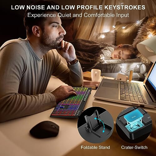 Computer Keyboard Wired,7-Color Rainbow LED Backlit, Quiet Light Up Keyboard with Multimedia Keys,Low Profile Chiclet Keys,Large Number Pad,Spill-Resistant, Anti-Wear Letters for Windows Mac PC Laptop - 5