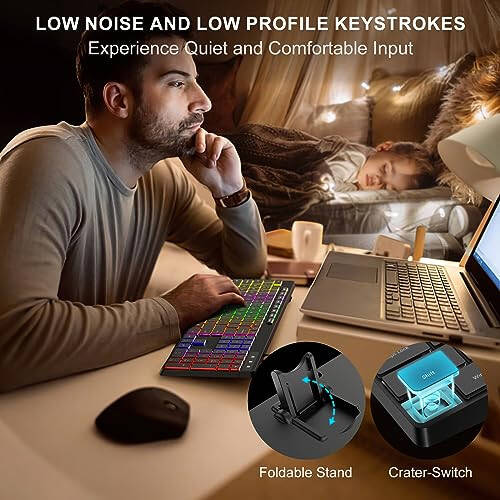 Computer Keyboard Wired,7-Color Rainbow LED Backlit, Quiet Light Up Keyboard with Multimedia Keys,Low Profile Chiclet Keys,Large Number Pad,Spill-Resistant, Anti-Wear Letters for Windows Mac PC Laptop - 5