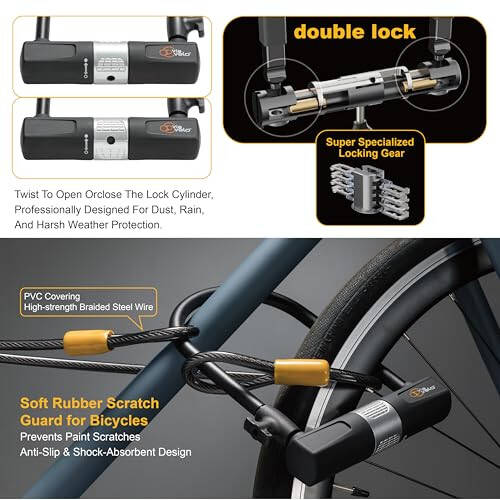 Kablolu Bisiklet U Kilidi - Via Velo Ağır Hizmet Tipi Bisiklet U Kilidi, 14mm Kelepçe ve 10mm x 1.8m Kablo, Yolda, Dağda, Elektrikli ve Katlanır Bisikletler İçin Montaj Braketiyle - 5