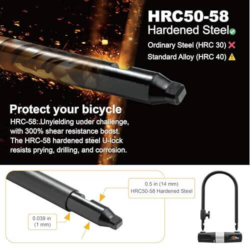 Kablolu Bisiklet U Kilidi - Via Velo Ağır Hizmet Tipi Bisiklet U Kilidi, 14mm Kelepçe ve 10mm x 1.8m Kablo, Yolda, Dağda, Elektrikli ve Katlanır Bisikletler İçin Montaj Braketiyle - 6