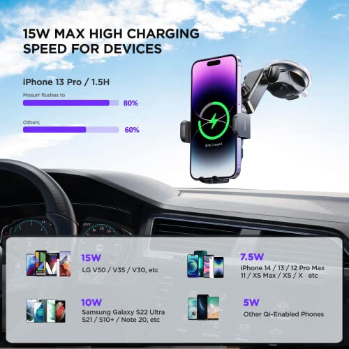 Wireless Car Charger,【7 Colored RGB Backlit】 Mosurr 15W Auto Clamping Phone Holders for Your car fit for iPhone 16 15 14 Mini Pro Max, Samsung Galaxy S25 Ultra S24 S23+, etc, Fathers Day for Gifts - 3