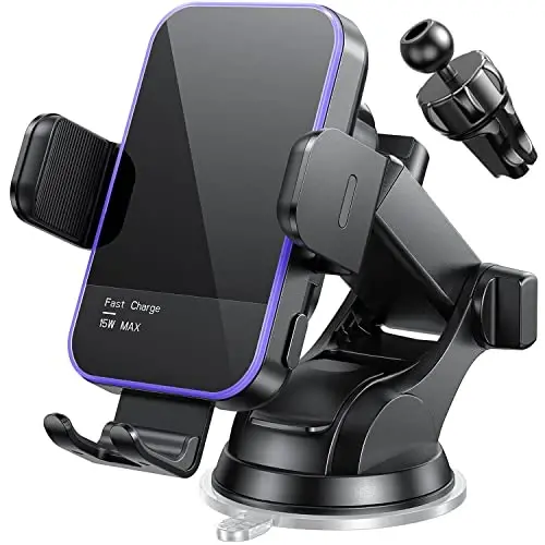 Wireless Car Charger,【7 Colored RGB Backlit】 Mosurr 15W Auto Clamping Phone Holders for Your car fit for iPhone 16 15 14 Mini Pro Max, Samsung Galaxy S25 Ultra S24 S23+, etc, Fathers Day for Gifts - 1