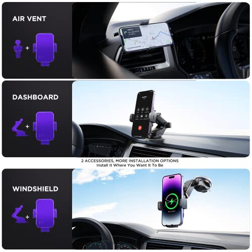 Wireless Car Charger,【7 Colored RGB Backlit】 Mosurr 15W Auto Clamping Phone Holders for Your car fit for iPhone 16 15 14 Mini Pro Max, Samsung Galaxy S25 Ultra S24 S23+, etc, Fathers Day for Gifts - 7