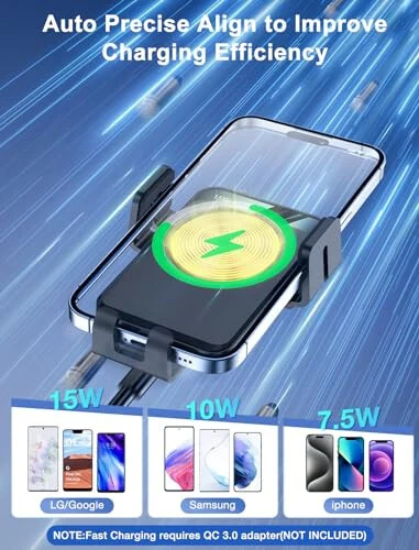 Wireless Car Charger, MOKPR Auto-Clamping Car Mount 15W/10W/7.5W Fast Charging Air Vent Car Phone Mount Compatible with iPhone 15/14/13/13 Pro/12 Pro Max/12 pro/12/11/10 Series, Samsung Galaxy Series - MOKPR (1)