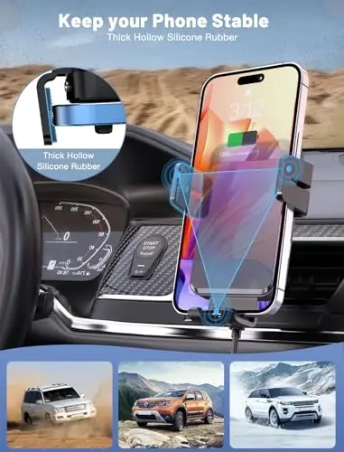 Wireless Car Charger, MOKPR Auto-Clamping Car Mount 15W/10W/7.5W Fast Charging Air Vent Car Phone Mount Compatible with iPhone 15/14/13/13 Pro/12 Pro Max/12 pro/12/11/10 Series, Samsung Galaxy Series - 5