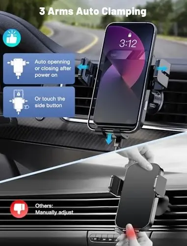 Wireless Car Charger, MOKPR Auto-Clamping Car Mount 15W/10W/7.5W Fast Charging Air Vent Car Phone Mount Compatible with iPhone 15/14/13/13 Pro/12 Pro Max/12 pro/12/11/10 Series, Samsung Galaxy Series - 3