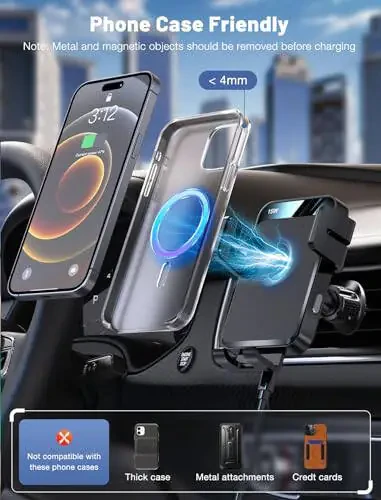 Wireless Car Charger, MOKPR Auto-Clamping Car Mount 15W/10W/7.5W Fast Charging Air Vent Car Phone Mount Compatible with iPhone 15/14/13/13 Pro/12 Pro Max/12 pro/12/11/10 Series, Samsung Galaxy Series - 6