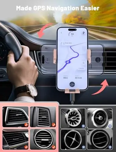 Wireless Car Charger, MOKPR Auto-Clamping Car Mount 15W/10W/7.5W Fast Charging Air Vent Car Phone Mount Compatible with iPhone 15/14/13/13 Pro/12 Pro Max/12 pro/12/11/10 Series, Samsung Galaxy Pink - 3