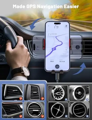 Wireless Car Charger, MOKPR Auto-Clamping Car Mount 15W/10W/7.5W Fast Charging Air Vent Car Phone Mount Compatible with iPhone 15/14/13/13 Pro/12 Pro Max/12/11/10/8 Series, Samsung Galaxy Series Red - 3