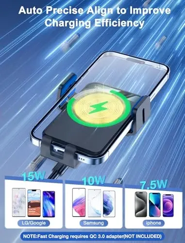 Wireless Car Charger, MOKPR Auto-Clamping Car Mount 15W/10W/7.5W Fast Charging Air Vent Car Phone Mount Compatible with iPhone 16 15/14/13/13 Pro/12 Pro Max/12 pro/12/11/10/8 Series, Samsung Galaxy - MOKPR (1)