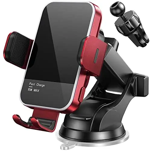 Wireless Car Charger,【7 Colored RGB Backlit】Mosurr 15W Auto Clamping Car Charger Phone Mount Holder fit for iPhone 15 14 13 12 Mini Pro Max 11 XR XS, Samsung Galaxy S24 Ultra S23 S22 S21+ Note 20, etc - 1