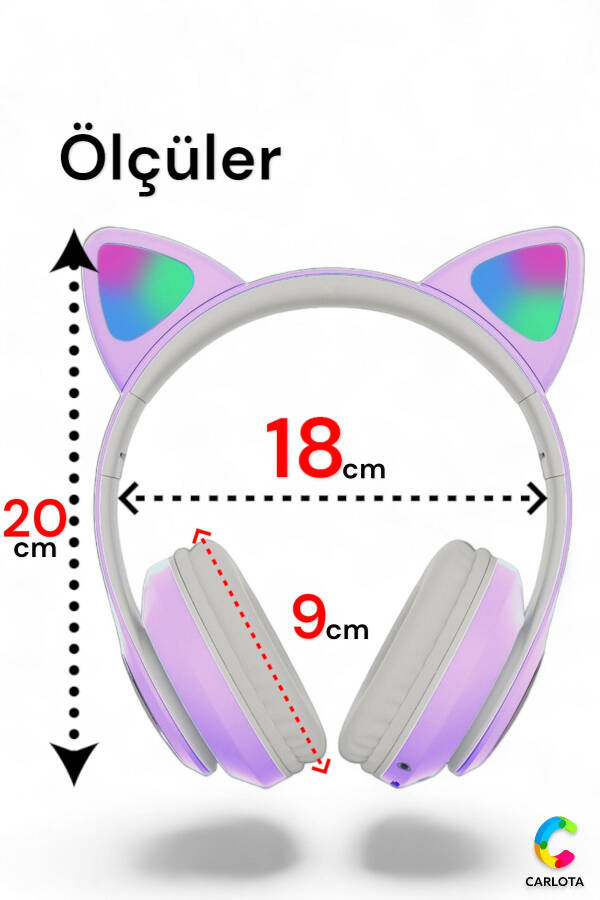 Kablosuz Bluetooth 5.0 Led Işıklı Kedi Kulağı Detaylı Kulaklık Hediye 8d Stereo Hd Ses Kedicik - 2