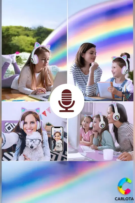 Kablosuz Bluetooth 5.0 Led Işıklı Kedili Kulaklık Hediye ios Android Uyumlu 8d Stereo Hd Ses - Lila - 7