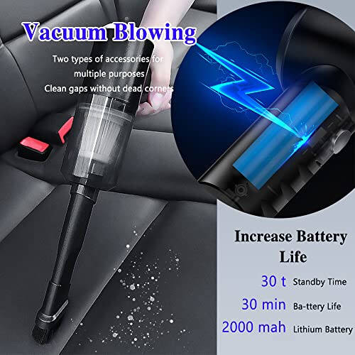 Middrivr Car Vacuum Cleaner, Portable Cordless 5500PA Mini Vacuum, Handheld Vacuum Cleaner Cordless Blow & Suction for Vehicle, Home and Office - 3
