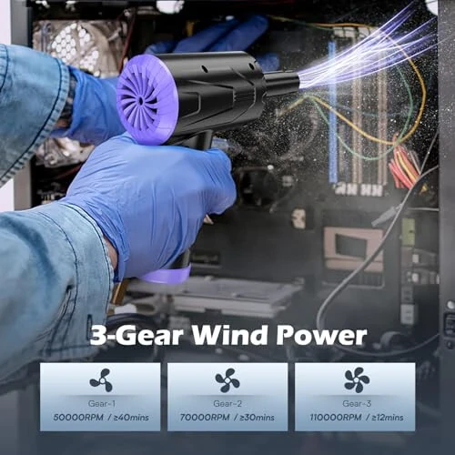 Air Duster Keyboard Cleaner - Cordless Electric Air Duster for Computer PC 110000 RPM Blower Rechargeable Dust-Off (Purple) - ANRAYE