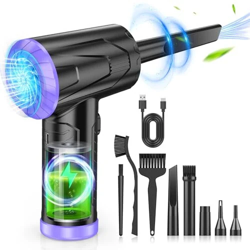 Air Duster Keyboard Cleaner - Cordless Electric Air Duster for Computer PC 110000 RPM Blower Rechargeable Dust-Off (Purple) - ANRAYE (1)