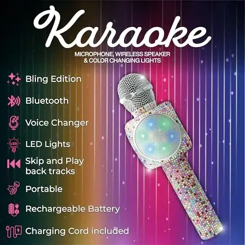 Wireless Express - Sing-Along Bling Bluetooth Karaoke Microphone and Bluetooth Stereo Speaker All-in-One (Confetti Bling) - WIRELESS EXPRESS (1)