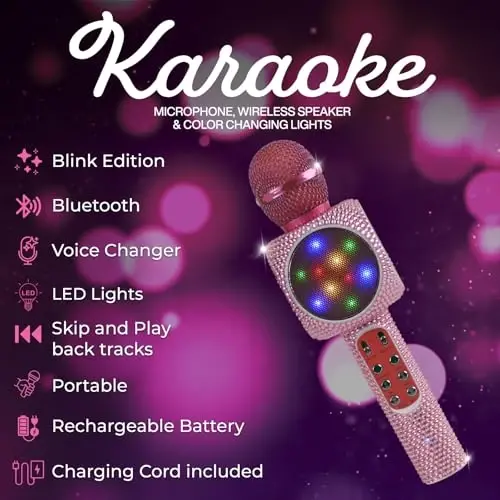 Wireless Express - Sing-Along Bling Bluetooth Karaoke Microphone and Bluetooth Stereo Speaker All-in-One (Pink Bling) - WIRELESS EXPRESS (1)