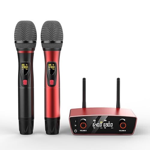 Wireless Microphone System for Karaoke Singing - Dual Wireless Mics, Handheld Dynamic Microphones, Adjustable UHF Channels, Auto Scan, 275ft Range, Microphone for Karaoke, Wedding, Church, Speech - lotame