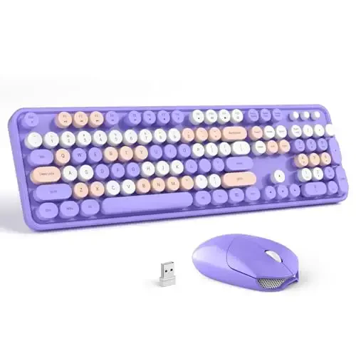 Wireless Keyboard Mouse Combo - GEEZER Deep Purple Full-Sized Colorful Keyboard 104 Keys - USB 2.4 G Receiver Plug Play with Round Keycap Typewriter Keyboards, for Windows, PC, Laptop, Desktop 