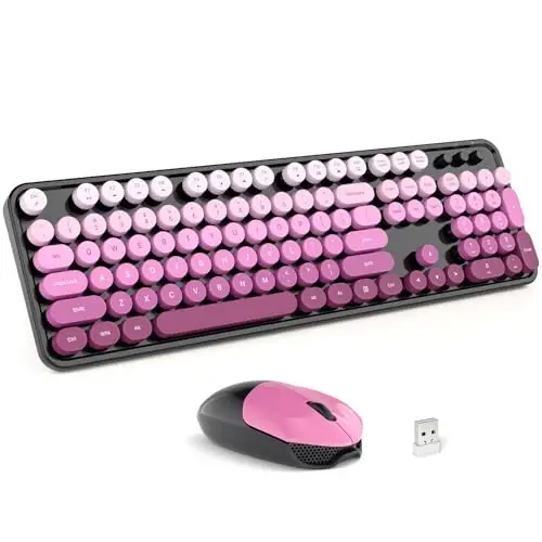 Wireless Keyboard and Mouse Combo - GEEZER Blackpink-Gradient Full-Sized Colorful Keyboard 104 Keys - USB 2.4 G Receiver Plug Play with Round Keycap Typewriter Keyboards, for Windows, PC, Laptop 