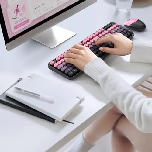 Kablosuz Klavye ve Fare Kombinasyonu - GEEZER Gül-Pembe Degrade Tam Boy Renkli Klavye 104 Tuş - USB 2.4 G Alıcı Tak Çalıştır Yuvarlak Tuş Kapaklı Daktilo Klavyeleri, Windows, Bilgisayar, Dizüstü Bilgisayar için - 6