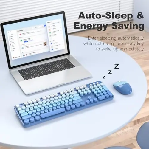Wireless Keyboard and Mouse Combo - GEEZER Blue-Gradient Full-Sized Colorful Keyboard 104 Keys - USB 2.4 G Receiver Plug Play with Round Keycap Typewriter Keyboards, for Windows, PC, Laptop, Desktop - 5