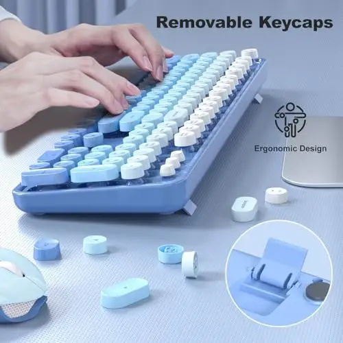 Wireless Keyboard and Mouse Combo - GEEZER Blue-Gradient Full-Sized Colorful Keyboard 104 Keys - USB 2.4 G Receiver Plug Play with Round Keycap Typewriter Keyboards, for Windows, PC, Laptop, Desktop - 6