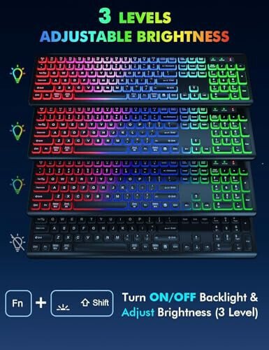 Wireless Keyboard and Mouse Combo - RGB Backlit, Rechargeable & Light Up Letters, Full-Size, Ergonomic Tilt Angle, Sleep Mode, 2.4GHz Quiet Keyboard Mouse for Mac, Windows, Laptop, PC - Trueque