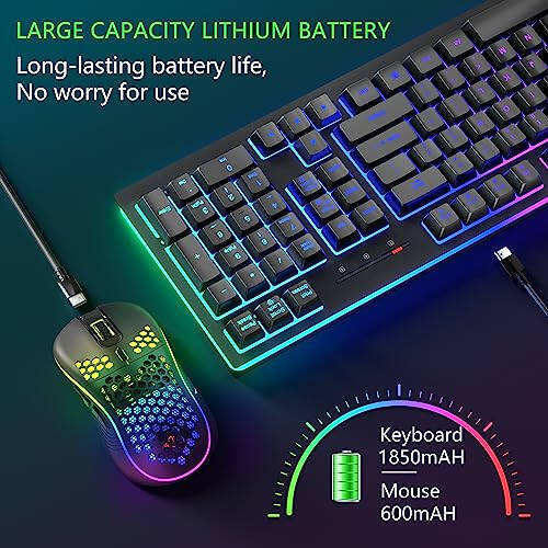 Kablosuz Klavye ve Fare RGB Arkaplan Aydınlatmalı Kombosu, MOOJAY Şarj Edilebilir 2.4G Aydınlatmalı Kablosuz Oyun Klavyesi Ergonomik Kablosuz Kablolu Çift Modlu Fare Seti ile, PC/Dizüstü Bilgisayar/Windows/Mac için - Siyah - 2