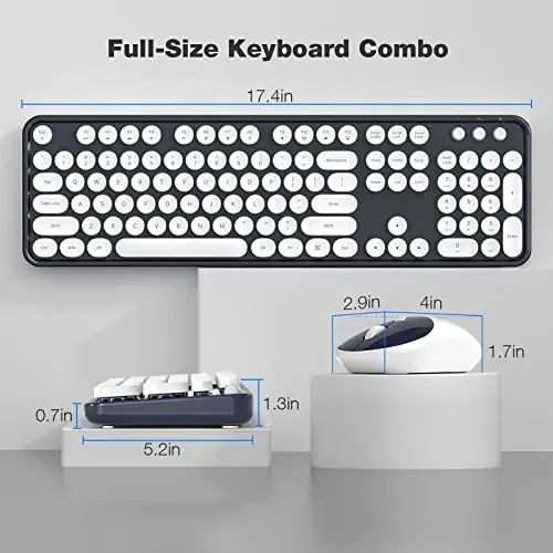 Wireless Keyboard and Mouse Combo - GEEZER Deepblue-White Full-Sized Colorful Keyboard 104 Keys - USB 2.4 G Receiver Plug and Play Round Keycap Typewriter Keyboards, for Windows, PC, Laptop, Desktop - 7