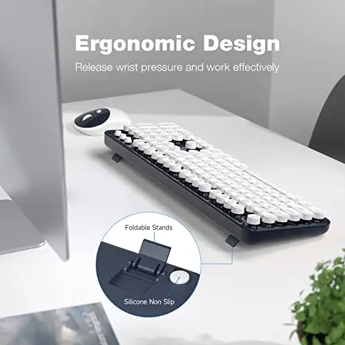 Wireless Keyboard and Mouse Combo - GEEZER Deepblue-White Full-Sized Colorful Keyboard 104 Keys - USB 2.4 G Receiver Plug and Play Round Keycap Typewriter Keyboards, for Windows, PC, Laptop, Desktop - 3
