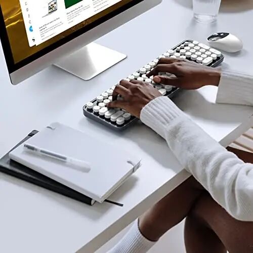 Wireless Keyboard and Mouse Combo - GEEZER Deepblue-White Full-Sized Colorful Keyboard 104 Keys - USB 2.4 G Receiver Plug and Play Round Keycap Typewriter Keyboards, for Windows, PC, Laptop, Desktop - 6