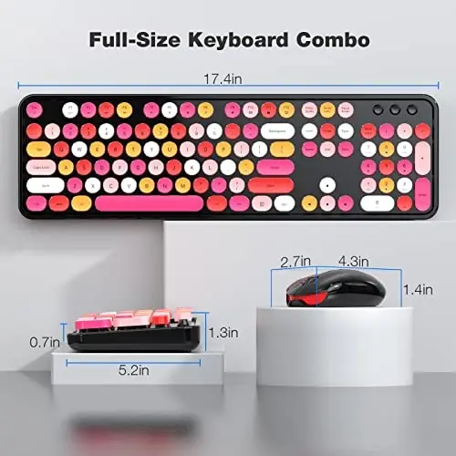 Wireless Keyboard and Mouse Combo - GEEZER Watermelon Pink Colorful Round Keycap Keyboard 100 Keys - USB 2.4G Receiver Plug Play Typewriter Keyboards for Windows, PC, Laptop, Desktop - 7