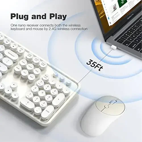 Wireless Keyboard and Mouse Combo - GEEZER Cream-White Full-Sized Colorful Keyboard 104 Keys - USB 2.4 G Receiver Plug and Play with Round Keycap Typewriter Keyboards, for Windows, PC, Laptop, Desktop - MODAZONE (1)
