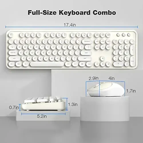 Wireless Keyboard and Mouse Combo - GEEZER Cream-White Full-Sized Colorful Keyboard 104 Keys - USB 2.4 G Receiver Plug and Play with Round Keycap Typewriter Keyboards, for Windows, PC, Laptop, Desktop - 7