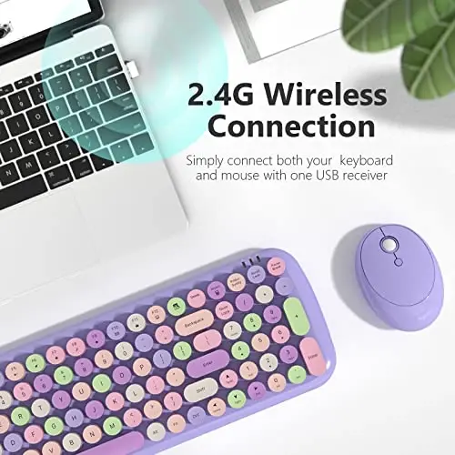 Wireless Keyboard and Mouse Combo - GEEZER Lilac Purple Round Keycap Keyboard 100 Keys - USB 2.4G Receiver Plug Play Typewriter Keyboards for Windows, PC, Laptop, Desktop - GEEZER (1)