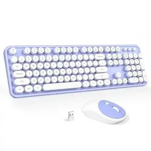 Wireless Keyboard and Mouse Combo - GEEZER Purple-White Full-Sized Colorful Keyboard 104 Keys - USB 2.4 G Receiver Plug and Play with Round Keycap Typewriter Keyboards, for Windows, PC, Laptop 