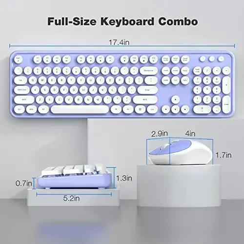 Wireless Keyboard and Mouse Combo - GEEZER Purple-White Full-Sized Colorful Keyboard 104 Keys - USB 2.4 G Receiver Plug and Play with Round Keycap Typewriter Keyboards, for Windows, PC, Laptop - 7