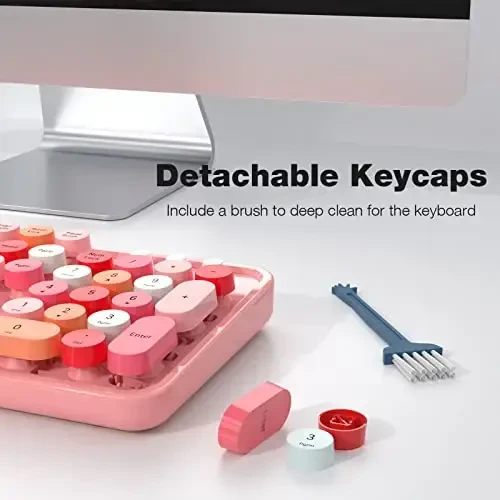 Wireless Keyboard and Mouse Combo - GEEZER Peach Pink Full-Sized Colorful Keyboard 104 Keys - USB 2.4 G Receiver Plug and Play with Round Keycap Typewriter Keyboards, for Windows, PC, Laptop, Desktop - 4