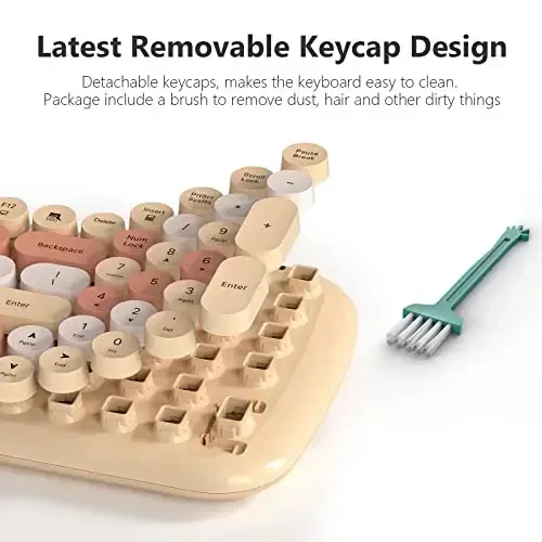 Wireless Keyboard and Mouse Combo - GEEZER Pale Coffee Colorful Round Keycap Keyboard 100 Keys - USB 2.4G Receiver Plug Play Typewriter Keyboards for Windows, PC, Laptop, Desktop - 4