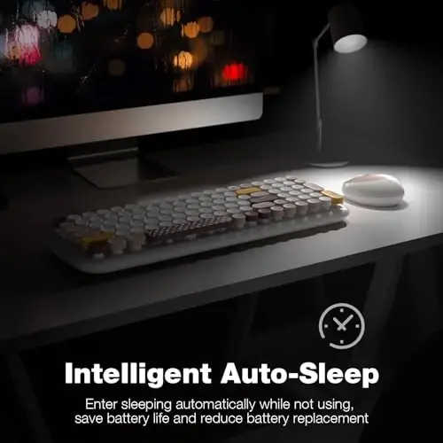 Wireless Keyboard and Mouse Combo - GEEZER Pale Milkwhite Colorful Round Keycap Keyboard 100 Keys - USB 2.4G Receiver Plug Play Typewriter Keyboards for Windows, PC, Laptop, Desktop - 4