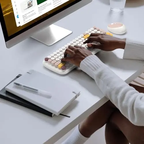 Wireless Keyboard and Mouse Combo - GEEZER Pale Milkwhite Colorful Round Keycap Keyboard 100 Keys - USB 2.4G Receiver Plug Play Typewriter Keyboards for Windows, PC, Laptop, Desktop - 6