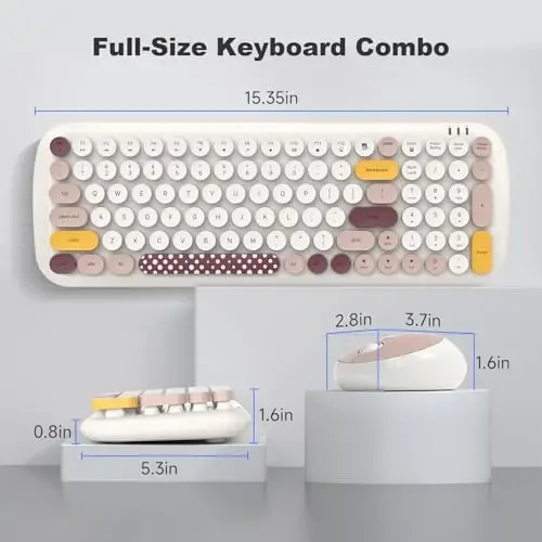 Wireless Keyboard and Mouse Combo - GEEZER Pale Milkwhite Colorful Round Keycap Keyboard 100 Keys - USB 2.4G Receiver Plug Play Typewriter Keyboards for Windows, PC, Laptop, Desktop - 7