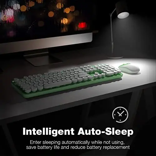Wireless Keyboard and Mouse Combo - GEEZER Green-White Full-Sized Colorful Keyboard 104 Keys - USB 2.4 G Receiver Plug and Play with Round Keycap Typewriter Keyboards, for Windows, PC, Laptop, Desktop - 4