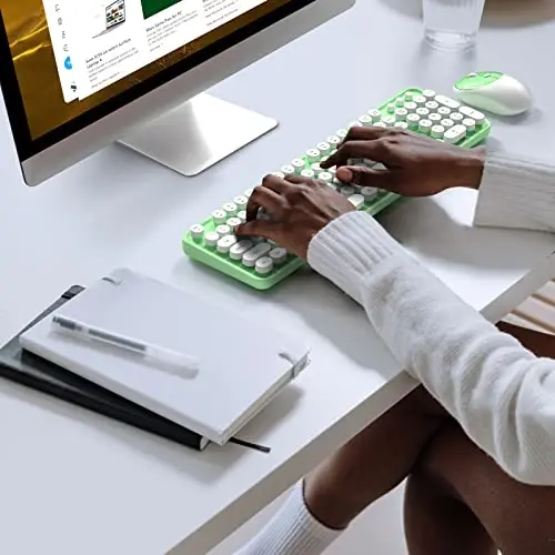 Wireless Keyboard and Mouse Combo - GEEZER Green-White Full-Sized Colorful Keyboard 104 Keys - USB 2.4 G Receiver Plug and Play with Round Keycap Typewriter Keyboards, for Windows, PC, Laptop, Desktop - 6