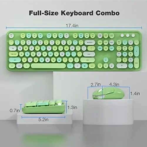 Wireless Keyboard and Mouse Combo - GEEZER Olive Green Full-Sized Colorful Keyboard 104 Keys - USB 2.4 G Receiver Plug and Play with Round Keycap Typewriter Keyboards, for Windows, PC, Laptop, Desktop - 7
