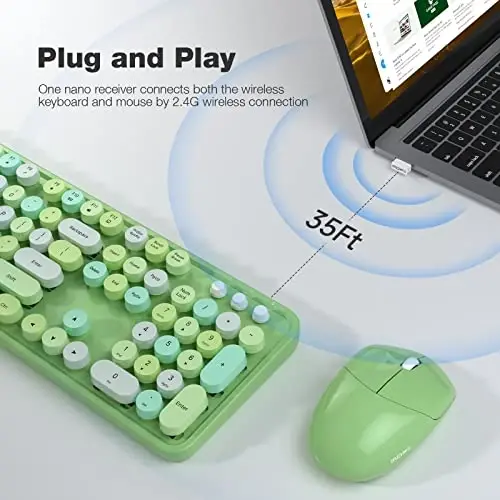 Wireless Keyboard and Mouse Combo - GEEZER Olive Green Full-Sized Colorful Keyboard 104 Keys - USB 2.4 G Receiver Plug and Play with Round Keycap Typewriter Keyboards, for Windows, PC, Laptop, Desktop - 2